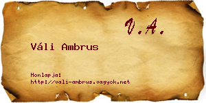 Váli Ambrus névjegykártya